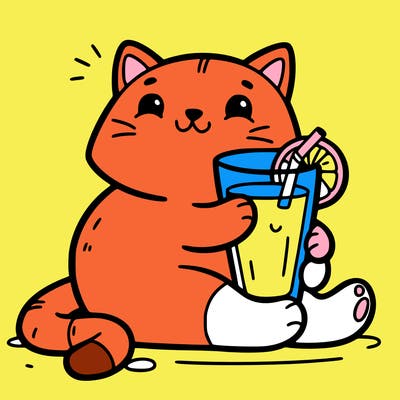 cat with orange juice