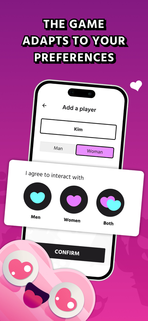 Truth or Dare Game - Spiky - Interfaz para agregar un jugador y seleccionar preferencias de género y orientación en la aplicación Spiky