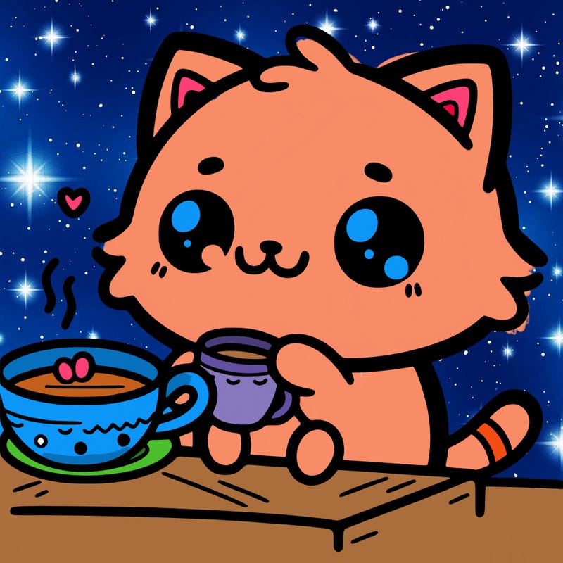 a cute cat drinking tea
