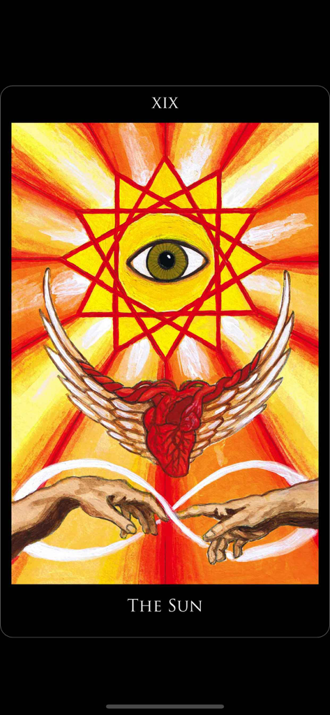 The Rosetta Tarot - Una ilustración detallada de la carta del tarot El Sol de la aplicación El Tarot Rosetta, con un ojo místico y un corazón alado.
