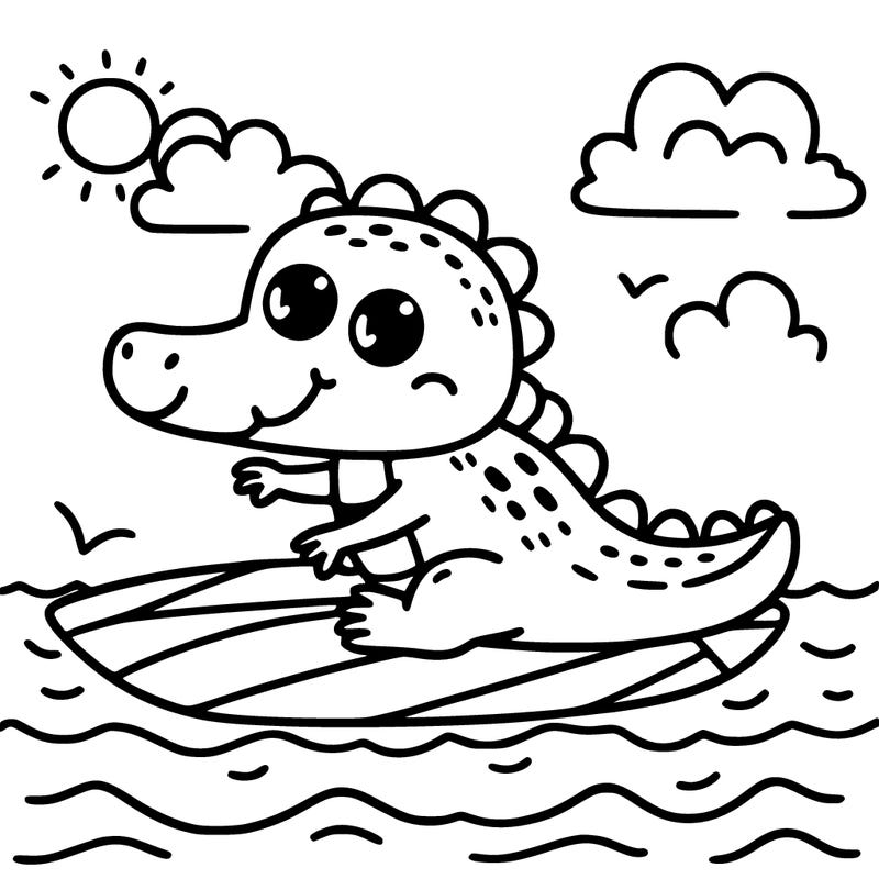 cute surfing crocodile