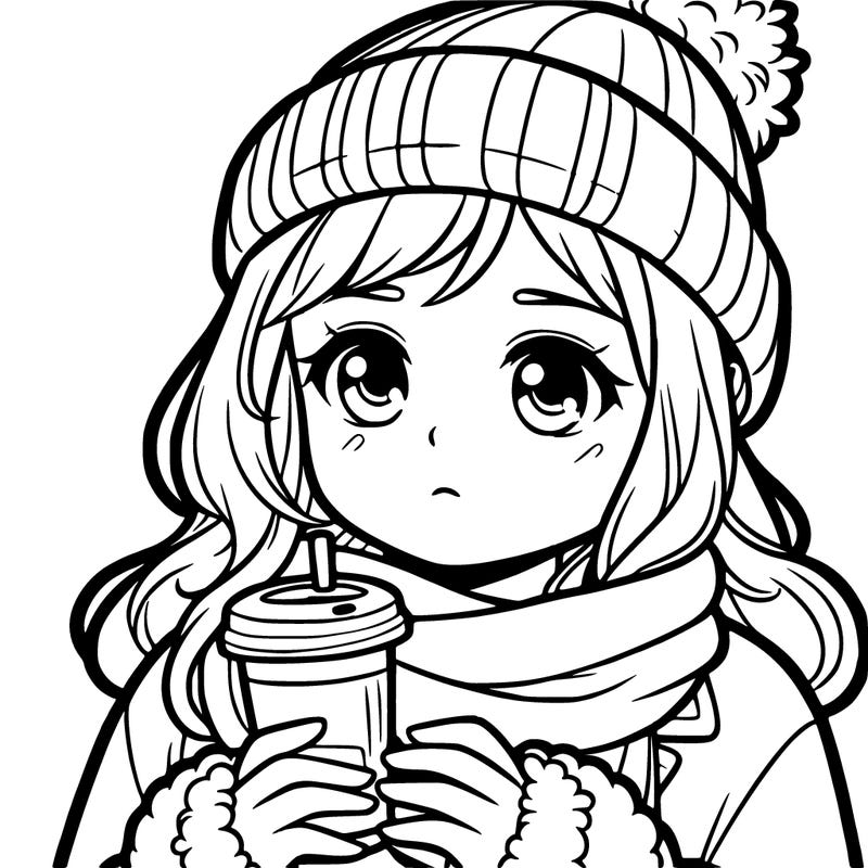 girl wearing a beanie and a coat holding a cup of coffe
