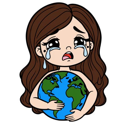 mother earth holding the earth and crying