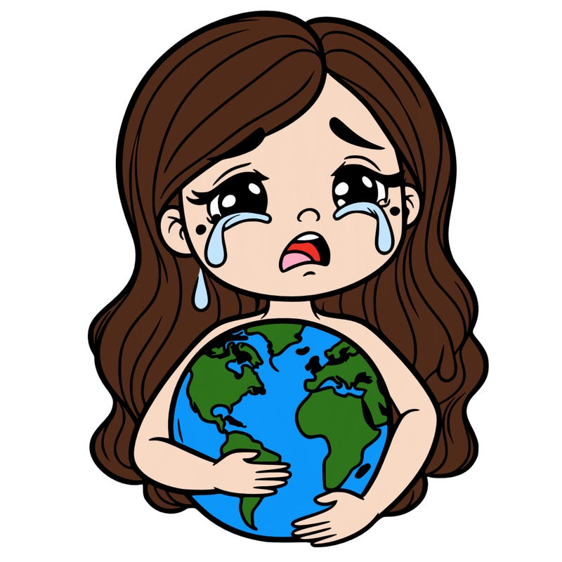 mother earth holding the earth and crying