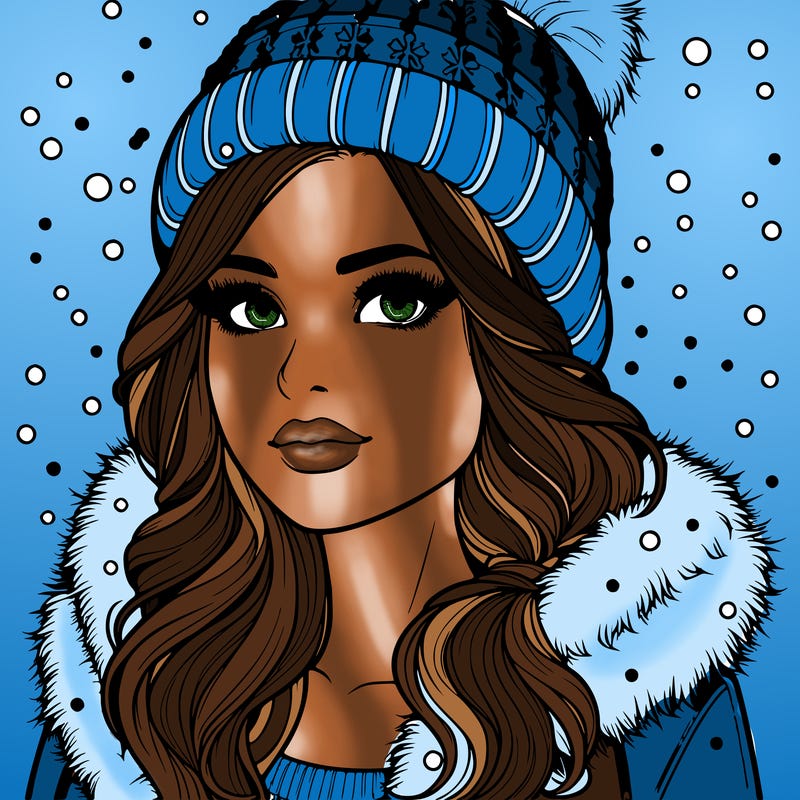 pretty realistic woman with snow