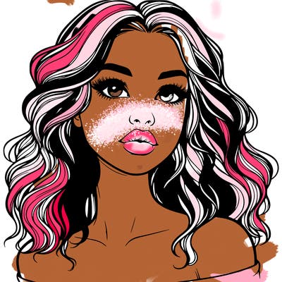 realistic girl with wavy hair and lips