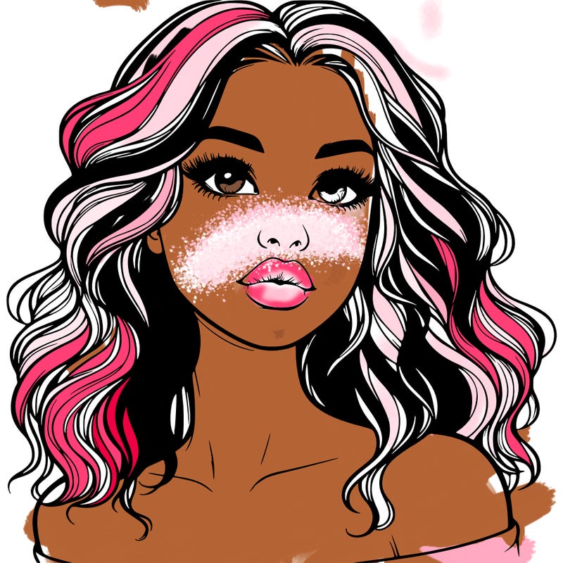 realistic girl with wavy hair and lips