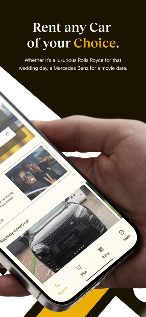 GTi Rides app screen for luxury car sharing and rentals