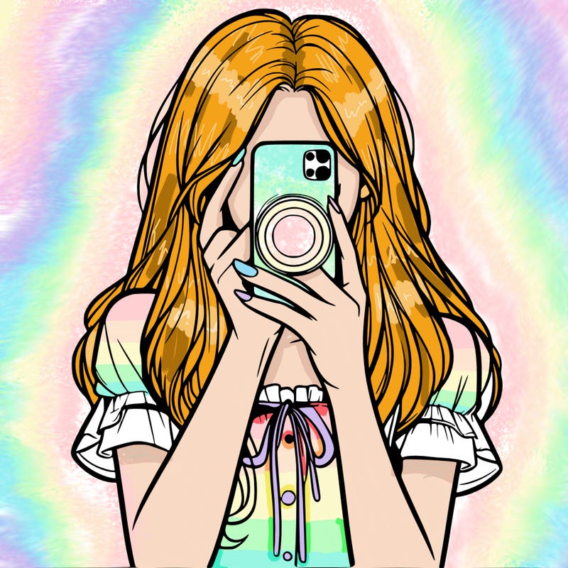a realistic girl holding her phone taking pictures