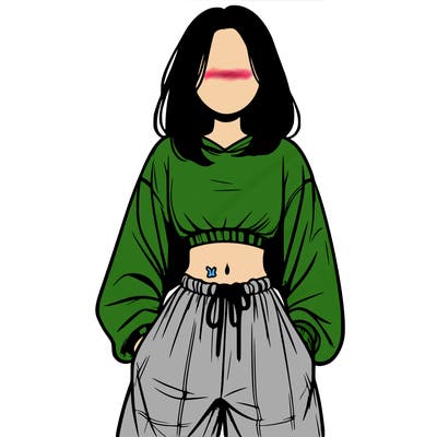 realistic girl faceless with baggy pants and a crop top