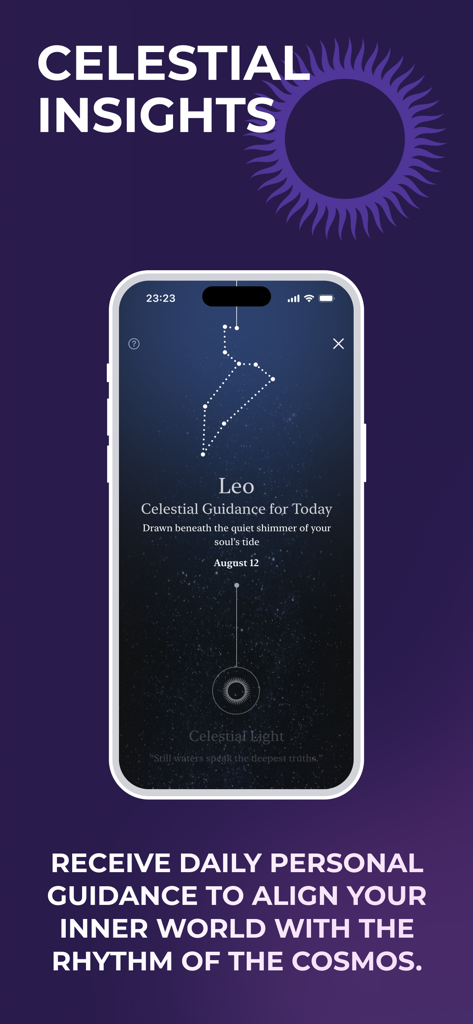 La aplicación Affirmate muestra una lectura de guía celestial diaria para el signo zodiacal Leo.