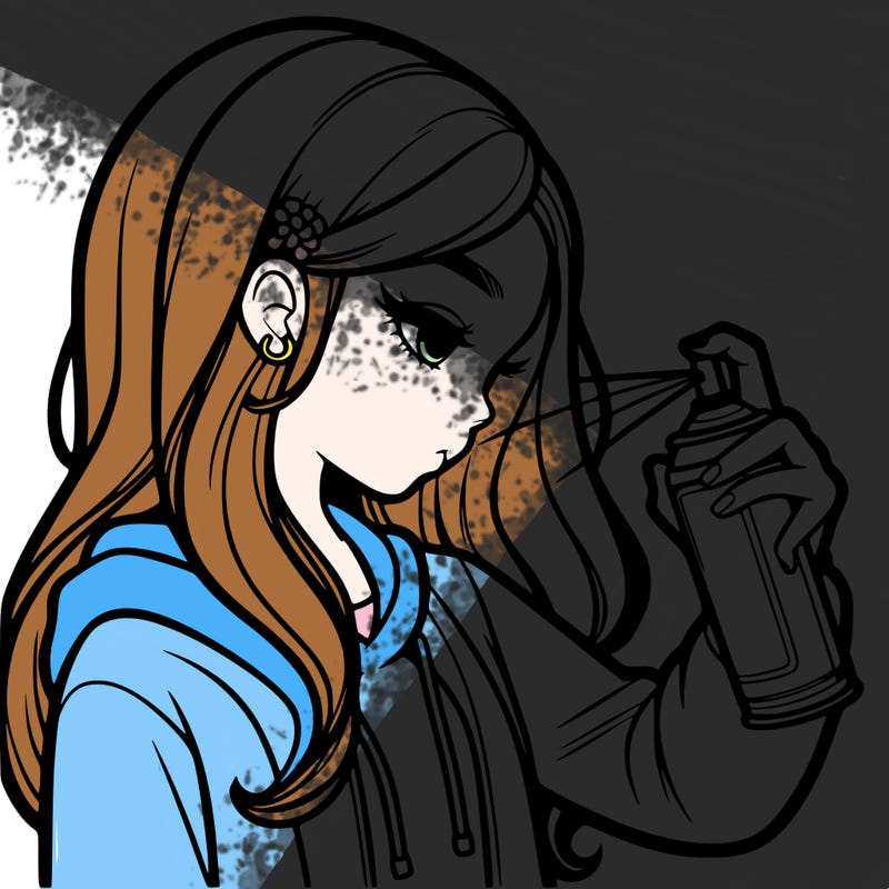 a realistic girl spray painting