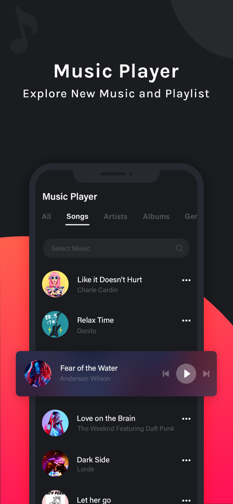 PLAYit - Music video palyer - PLAYit music player app screen with song list and playback controls