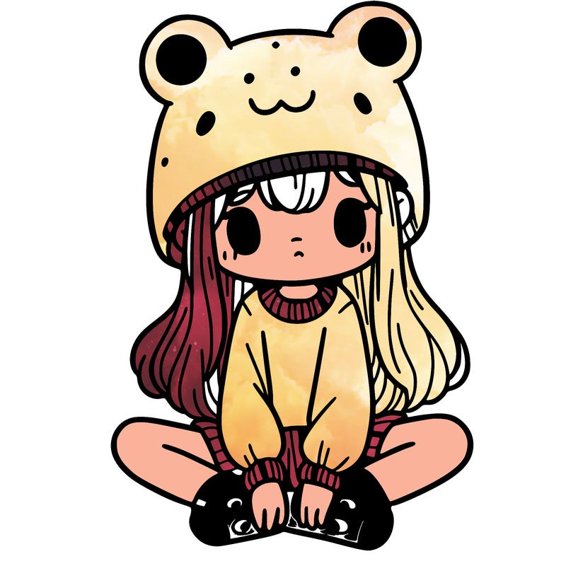 a girl wearing a frog hat and some frog socks