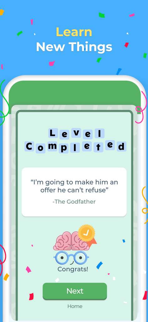 Cryptogram Letters and Numbers - Screenshot of Cryptogram game showing a completed level with a famous quote from The Godfather movie