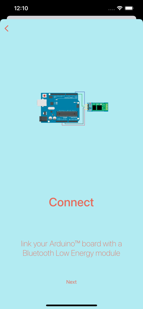 An illustration showing how to link an Arduino board with a Bluetooth Low Energy module for remote control setup.
