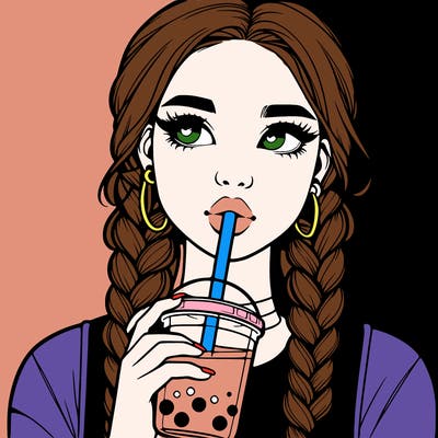 realistic girl with braided hair drinking boba