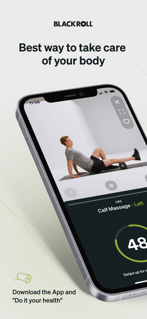 Blackroll app displaying a calf massage foam rolling tutorial