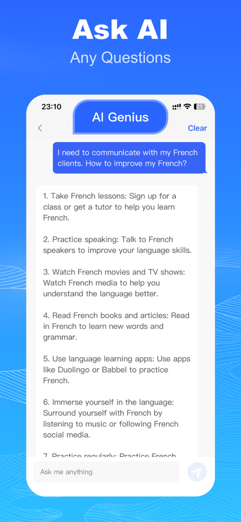 AI Keyboard - Grammar & Writer - AI Keyboard mobile app interface showing the AI Genius chat feature providing language learning tips