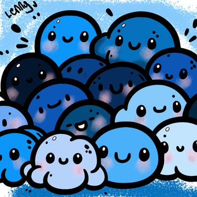 a bunch of blobs with simple smiley faces