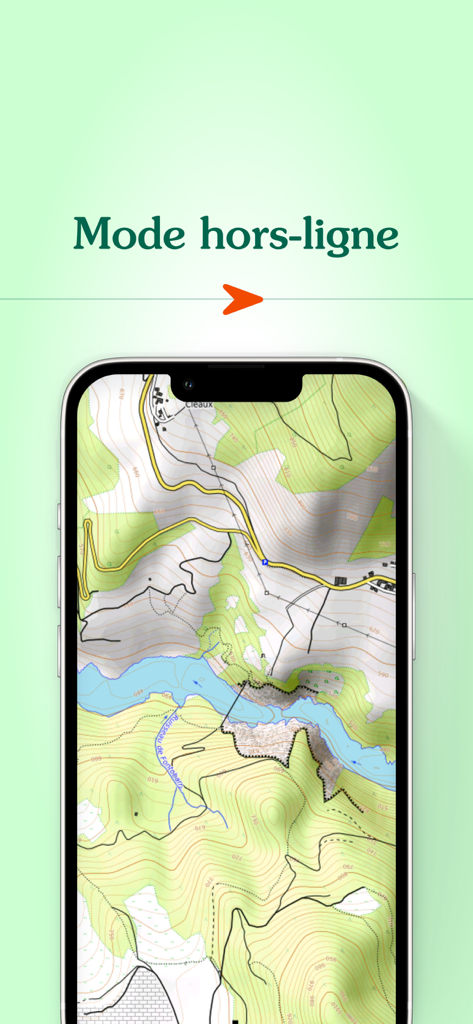 Topographic map displayed on a smartphone for offline hiking navigation