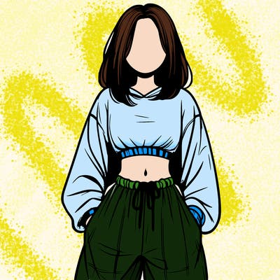 realistic girl faceless with baggy pants and a crop top