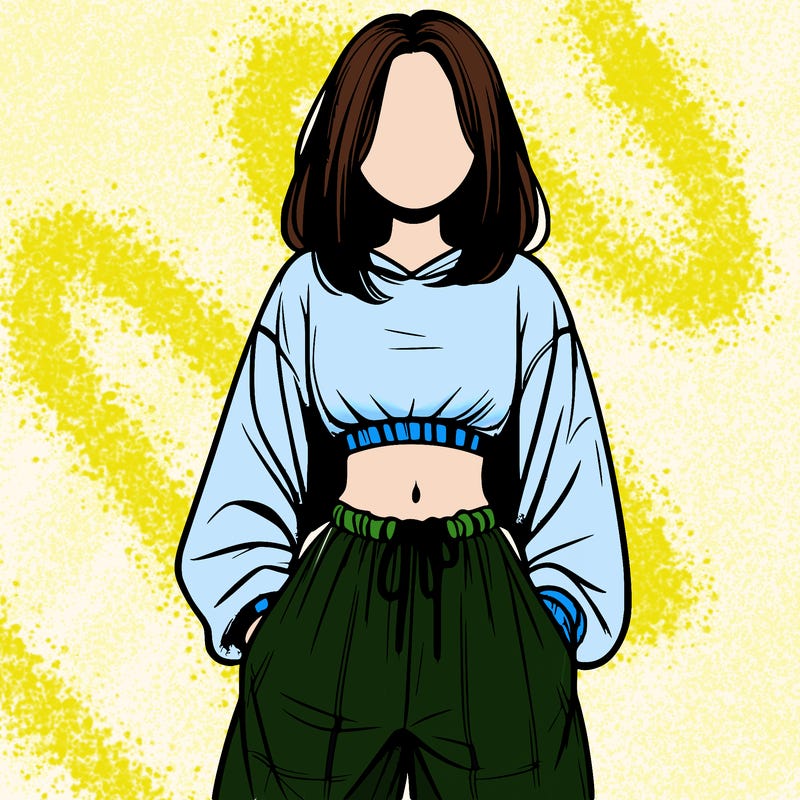 realistic girl faceless with baggy pants and a crop top