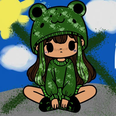a girl wearing a frog hat and some frog socks