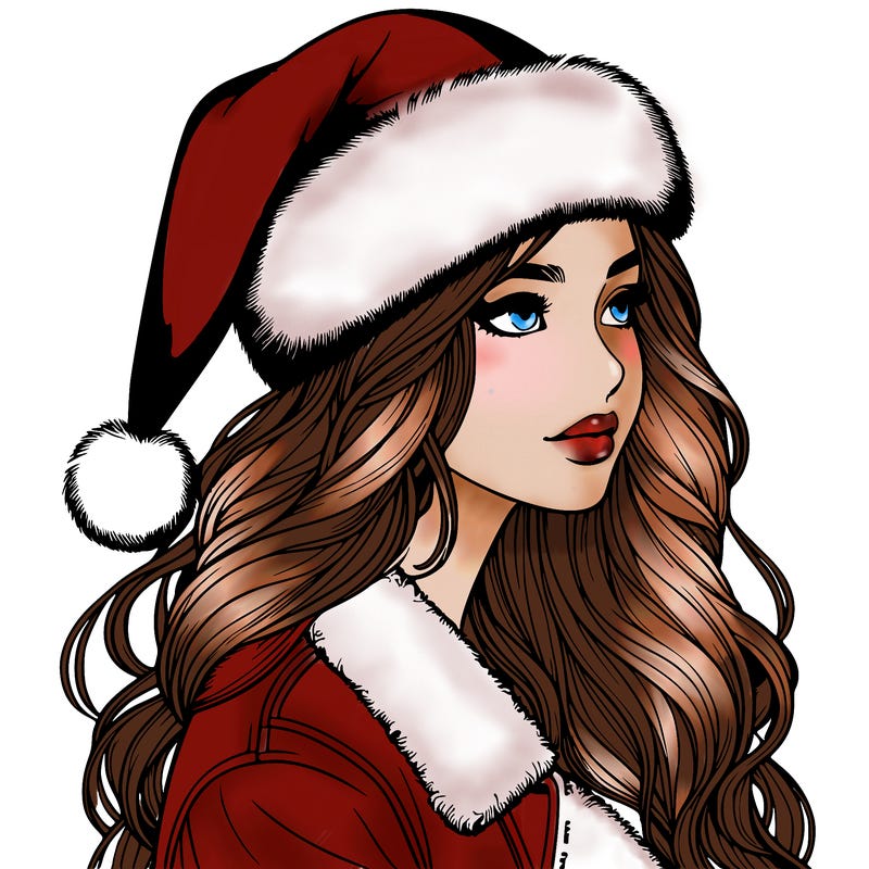 realistic girl in santa hat