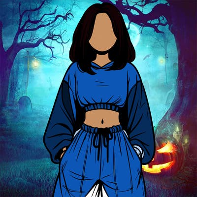 realistic girl faceless with baggy pants and a crop top