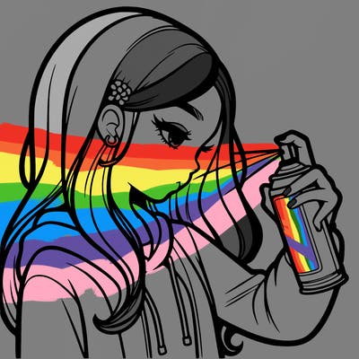 a realistic girl spray painting