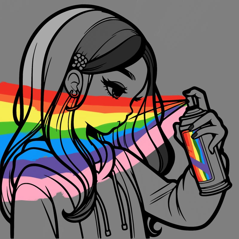 a realistic girl spray painting