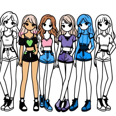 a group of girls wearing crop tops and shorts
