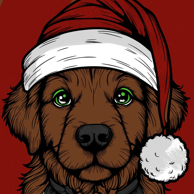 realistic dog with a christmas hat