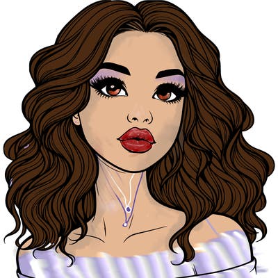 realistic girl with wavy hair and lips