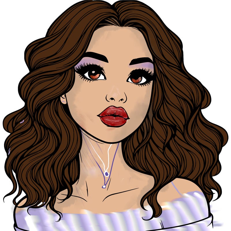 realistic girl with wavy hair and lips
