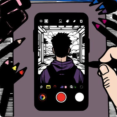 i want a picture that looks like you’re in the picture and you’re on your phone (your phone is blank