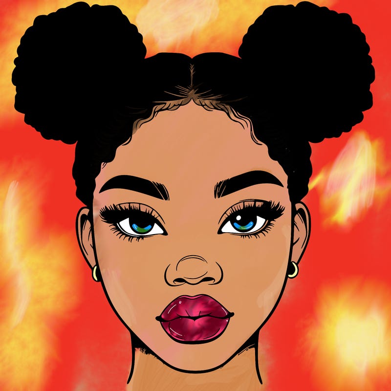 realistic black woman with two buns