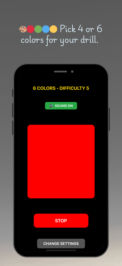 ReactionPro - ReactionPro 앱 인터페이스에 반응 훈련을 위한 빨간색 색상 신호 표시