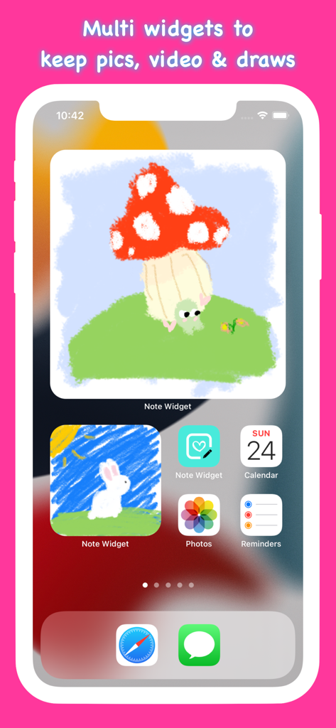 Note Widget - Love Drawing - iPhone home screen with custom drawing widgets of a mushroom and a bunny