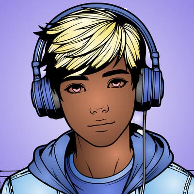realistic teen boy wearing headphones and a hoodie