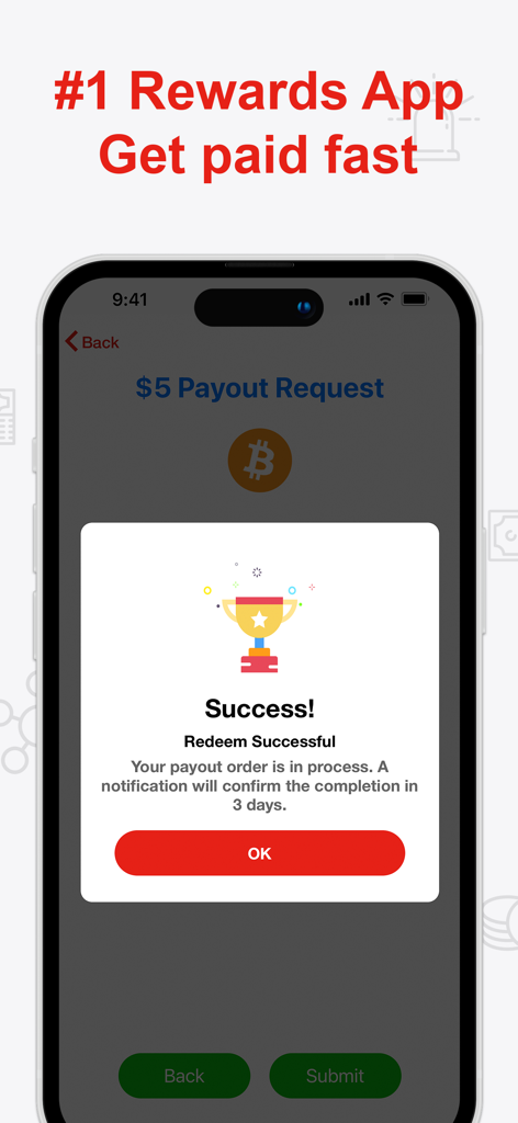 Money App – Cash & Rewards App - Conferma di una richiesta di pagamento di cinque dollari andata a buon fine su Money App