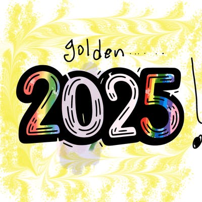 one line scrawled numbers sketch design “2025”