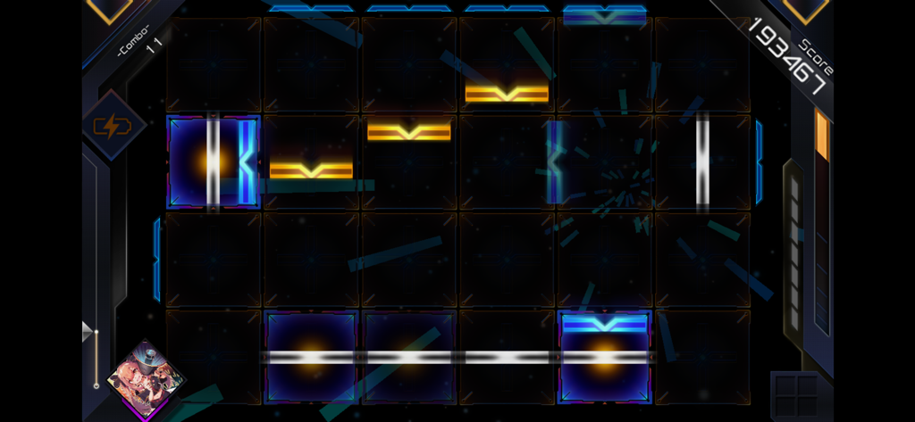RAVON rhythm game interface showing a futuristic grid with neon notes and score display