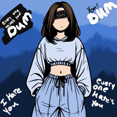 realistic girl faceless with baggy pants and a crop top