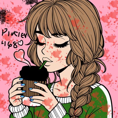 realistic girl drinking coffee