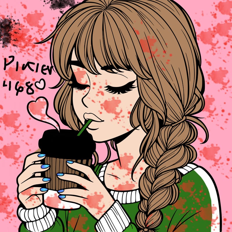 realistic girl drinking coffee