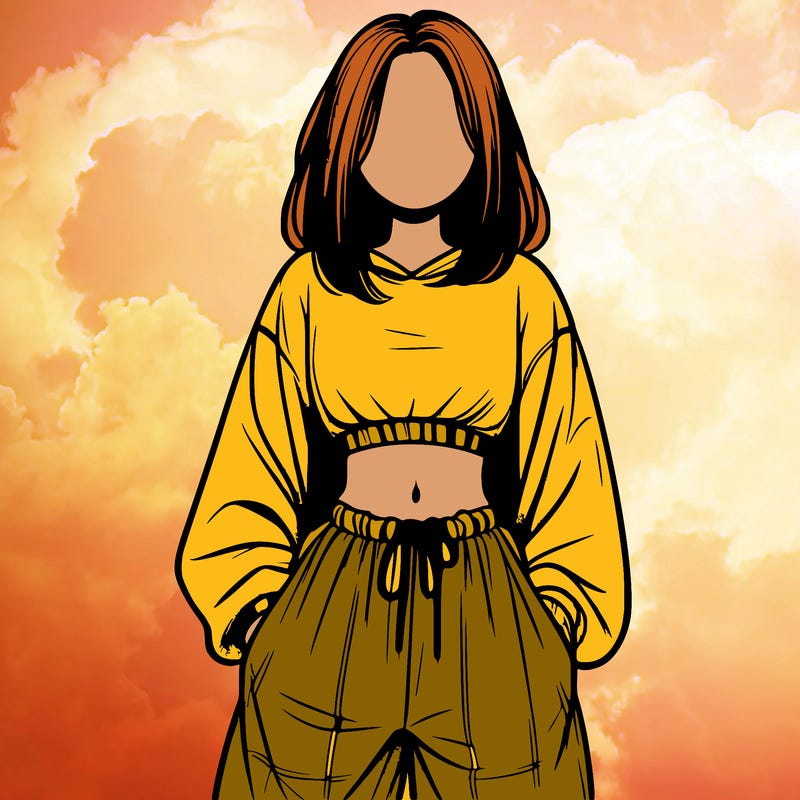 realistic girl faceless with baggy pants and a crop top