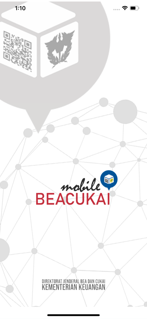 Mobile Beacukai - Mobile Beacukaiアプリのスプラッシュスクリーン。アプリのロゴとインドネシア税関総局のテキストが表示されています。