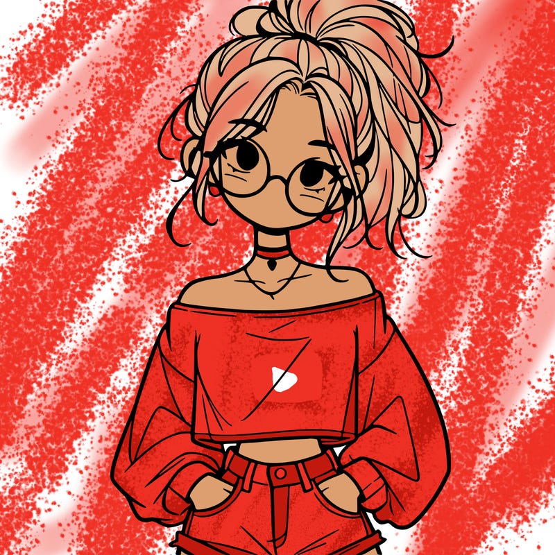 girl with a messy ponytail glasses a baggy crop top and jean shorts